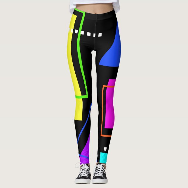 80S NEON FLUORESCENT FÄRG GEOMETRISKT TRENDIG LEGGINGS (Framsida)