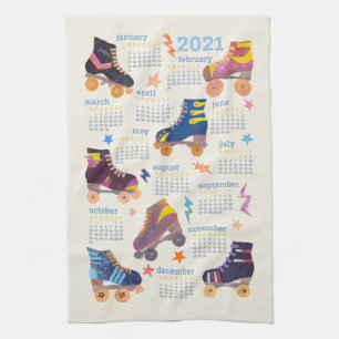80s Nostalgia Collage Roller Skates Kalender för  Kökshandduk
