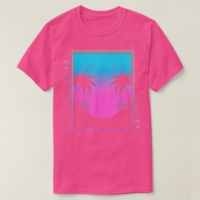 80s Palm Trees Sunrise Beach Tropical Summer Vapor T Shirt (Design framsida)