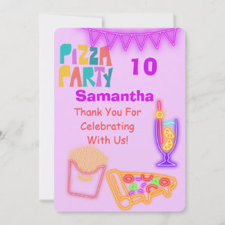 80s Pizza Party Thank You Card - Neon Tack Kort