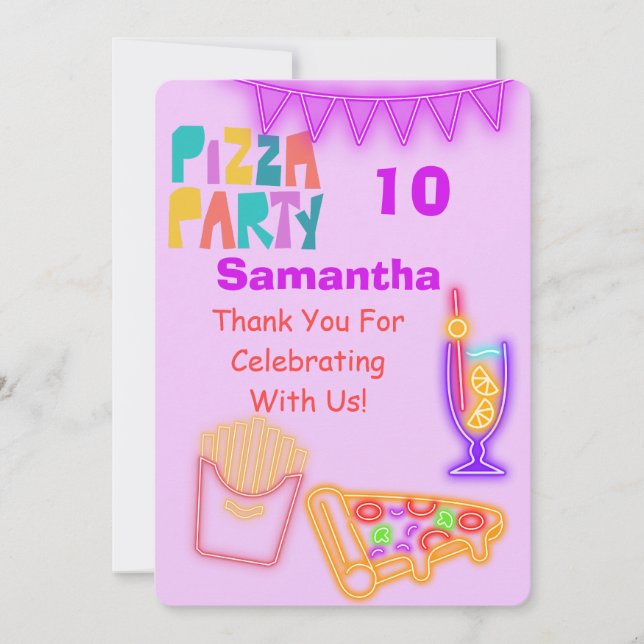 80s Pizza Party Thank You Card - Neon Tack Kort (Framsida)