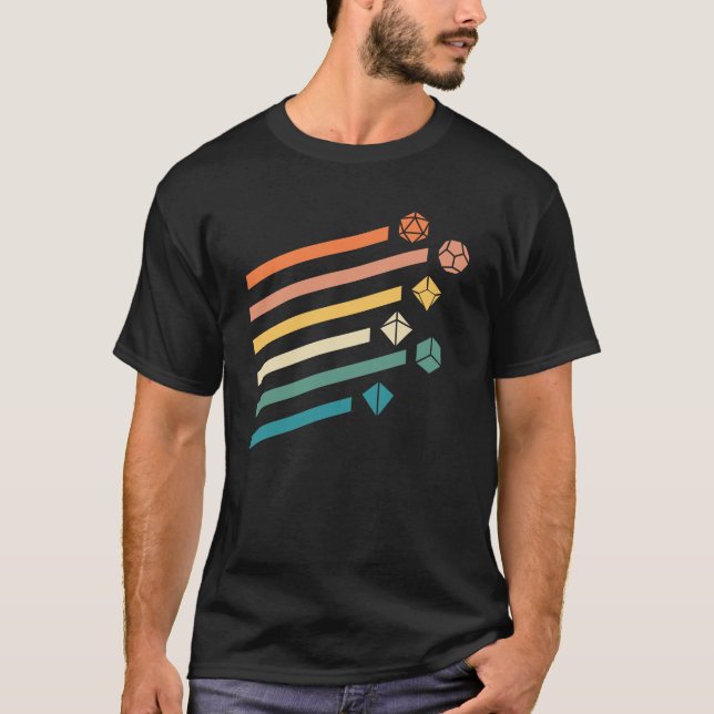 80s Retro Polyhedral Dice Colorful Ray Tabletop T Shirt (Framsida)