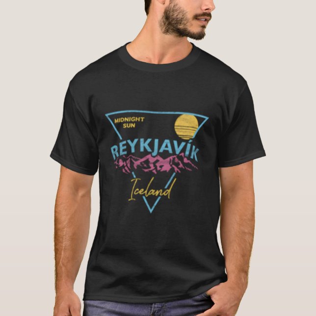 80'S Reykjavik Island Midnight Sol T Shirt (Framsida)