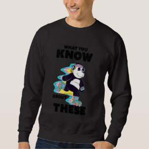 80s Roller Skates Quote Panda Doing Skating Lång Ärmad Tröja