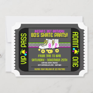 80s Rollerskate Biljett Stil Party-inbjudningar Inbjudningar
