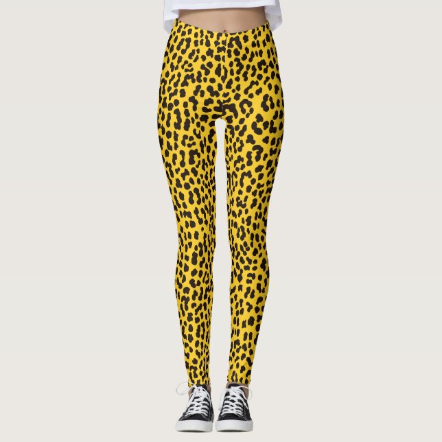 80s Stil Neon Gult Leopard Skriv ut Leggings (Framsida)