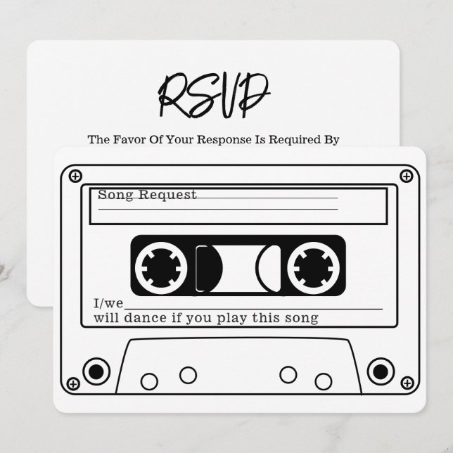 80s Style Retro Music Tape Wedding RSVP Inbjudningar (Fram/baksida)