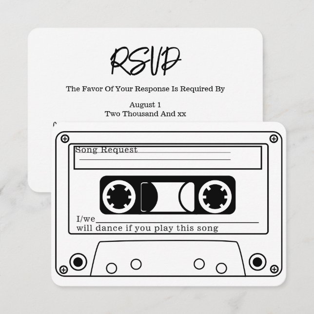 80s Style Retro Music Tape Wedding RSVP Inbjudningar (Fram/baksida)