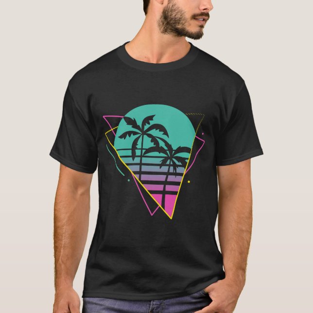 80s Sunset Vibe - Retro Tropics Palm Tee (Framsida)