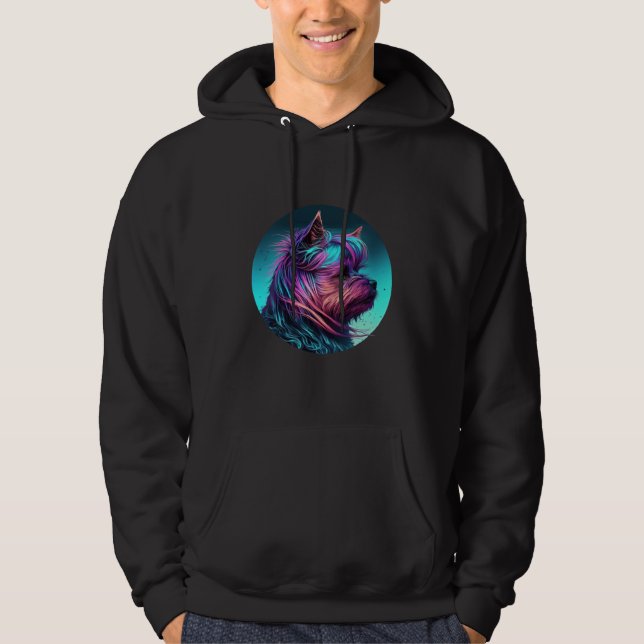 80s Sunset with Yorkshire Terrier Aesthetic Hoodie (Framsida)