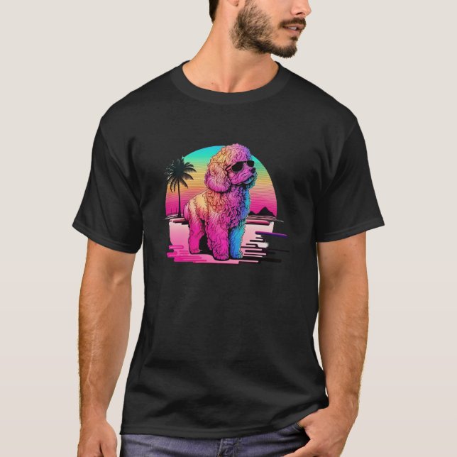 80s Synthwave and Poodle Aesthetic T Shirt (Framsida)