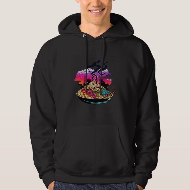 80s Synthwave Fried Rice with a Retro Aesthetic Hoodie (Framsida)