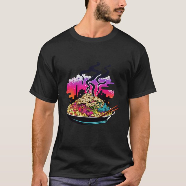 80s Synthwave Fried Rice with a Retro Aesthetic T Shirt (Framsida)