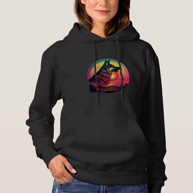 80s Synthwave German Shepherd with a Retro Aesthet T Shirt (Framsida)