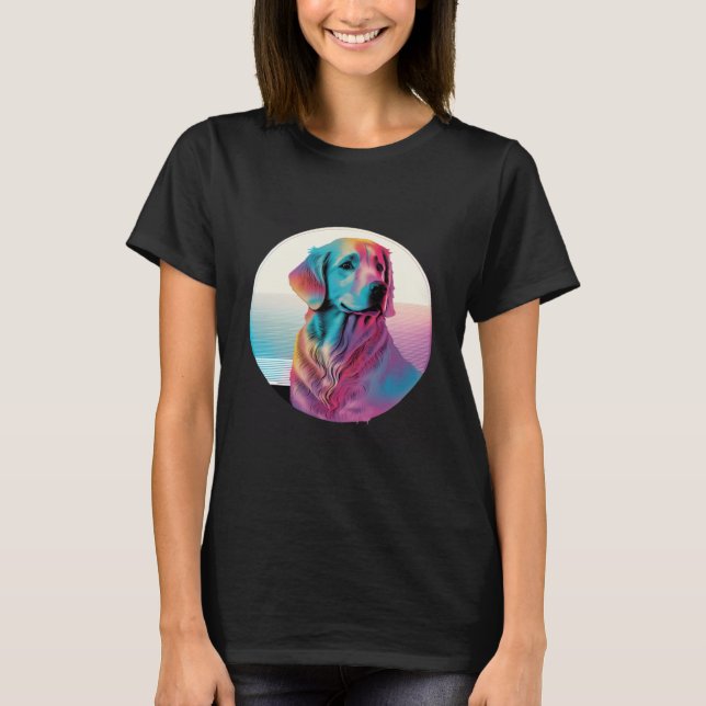 80s Synthwave Golden Retriever with a Retro Aesthe T Shirt (Framsida)