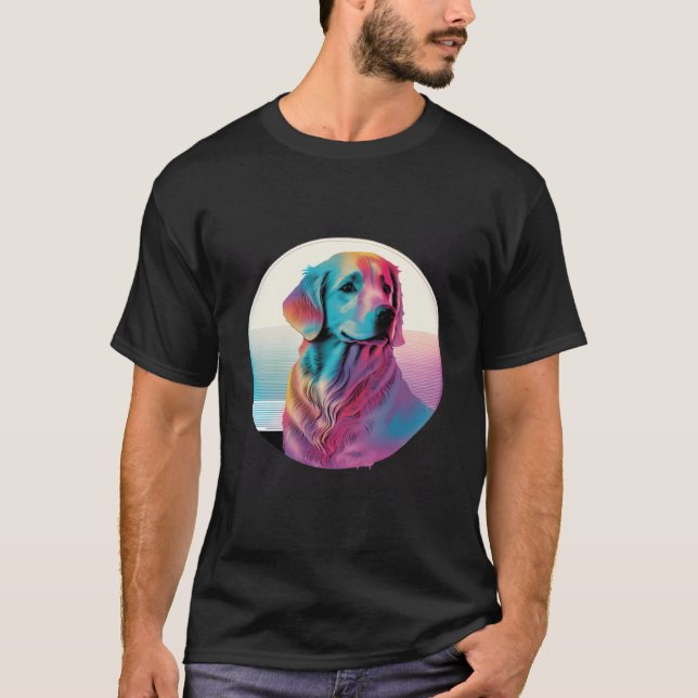 80s Synthwave Golden Retriever with a Retro Aesthe T Shirt (Framsida)