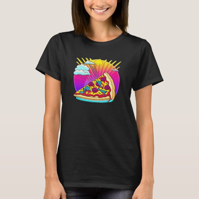 80s Synthwave Pizza with a Retro Aesthetic T Shirt (Framsida)