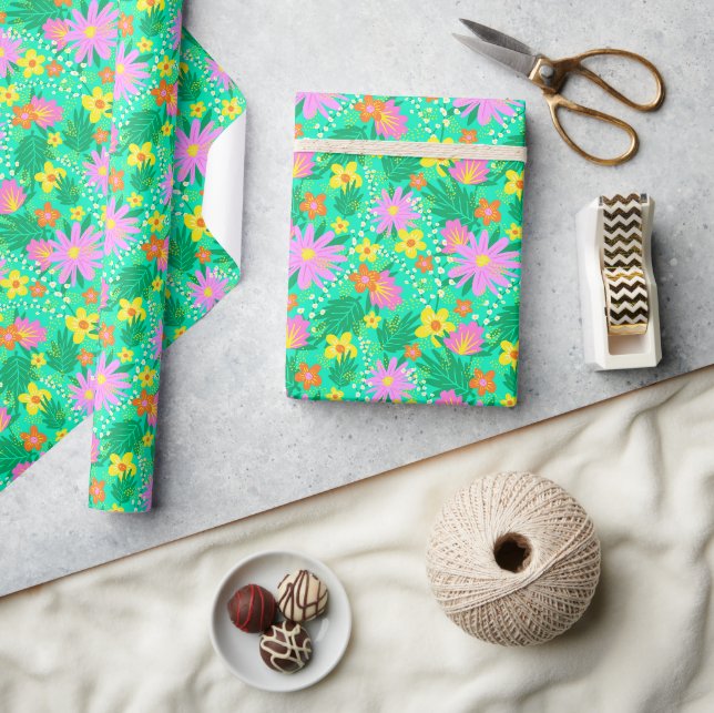 80's Tropical botanical Blommigt Wrapping Papper Presentpapper (Hantverk)