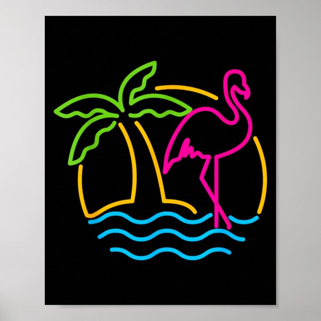80s Vintage Miami Retro Neon Nk Flamingo  Poster (Framsidan)