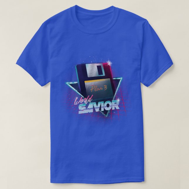 80s World Savior - Retro Wave Floppy Disk - Comput T Shirt (Design framsida)