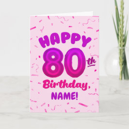 80th Balloon Number Custom Name Birthday Card Kort