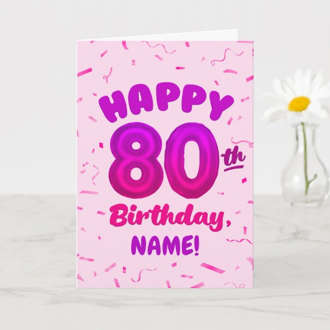 80th Balloon Number Custom Name Birthday Card Kort (Liten växt)