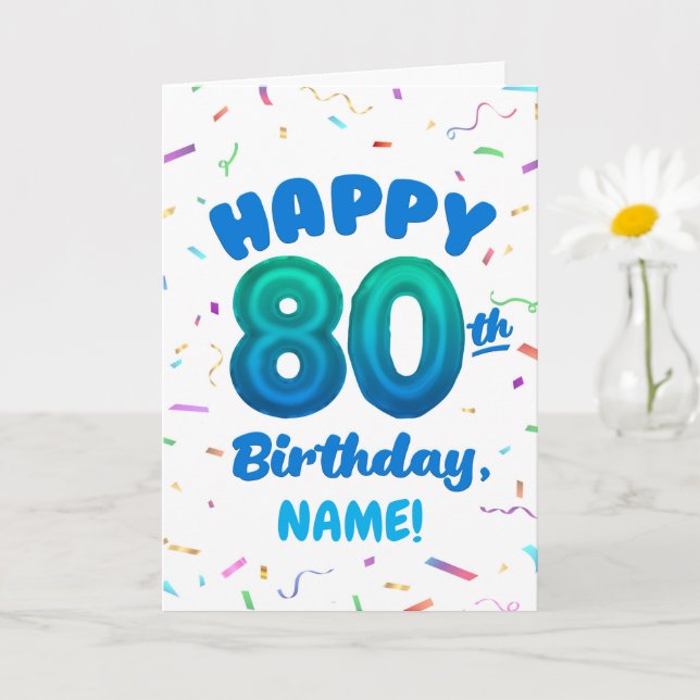 80th Balloon Number Custom Name Birthday Card Kort (Liten växt)