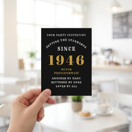 80th Birthday 1946 Black Gold Invitation Vykort