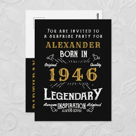 80th Birthday 1946 Black Gold Legend Invitation Vykort