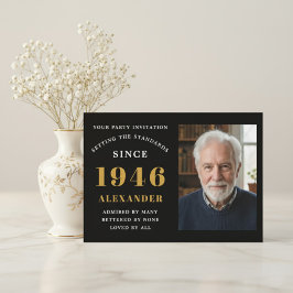 80th Birthday 1946 Black Gold Personalized Photo Inbjudningar