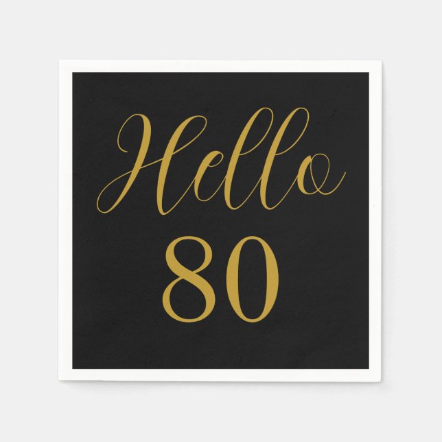 80th Birthday Black Gold Birthday Party Pappersservett (Framsidan)