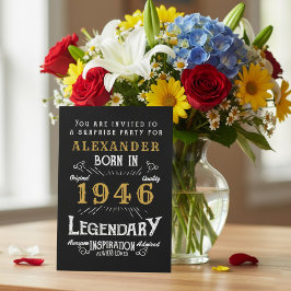 80th Birthday Born 1946 Black Gold Retro Vintage Inbjudningar