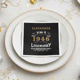 80th Birthday Born 1946 Black Gold Retro Vintage Pappersservett