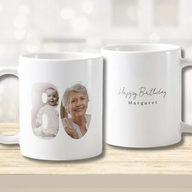 80th Birthday Custom Two Photo Coffee Mug Kaffemugg (Skapare uppladdad)