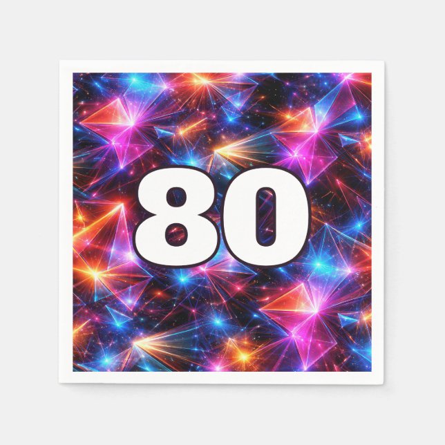 80th Birthday Neon Polygon Abstract  Pappersservett (Framsidan)