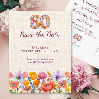 80th Birthday Party - Elegant Save the Date Meddelande Vykort
