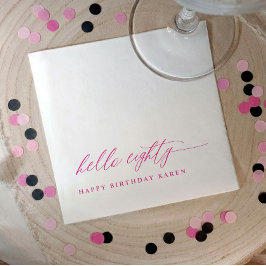 80th Birthday Party Pink Hello 80 Modern Elegant Pappersservett