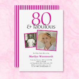 80th Birthday Pink Typography 2 Photo Inbjudningar