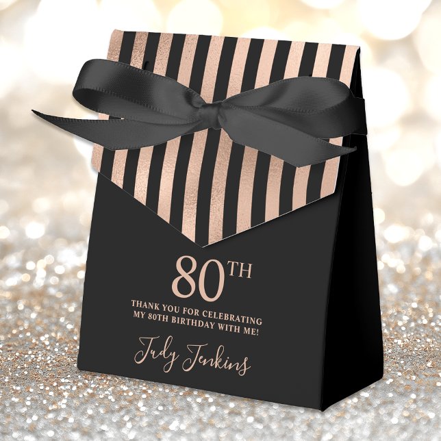 80th Birthday Rose Gold Striped Thank You Presentaskar (Skapare uppladdad)