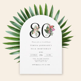 80th Birthday Simple Elegant Tropical Invitation Inbjudningar