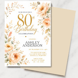 80th Birthday Watercolor Floral Invitation Inbjudningar