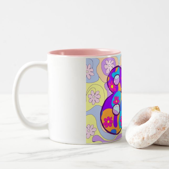 80th Blommig Retro födelsedagmugg för födelsedag Två-Tonad Mugg (Med munk)