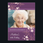 80th Blommor för födelsedagsfest Inbjudningar<br><div class="desc">För födelsedagsfestfotoet för anpassningsbar blomstrar 80th inbjudningar i elegant och modern mörk lilor,  korallpersikarosor och vit med delikat japan blommönstret. Personifiera dessa inbjudningar med din egna foto och text att skapa en riktigt unik födelsedagfirandeinbjudan.</div>