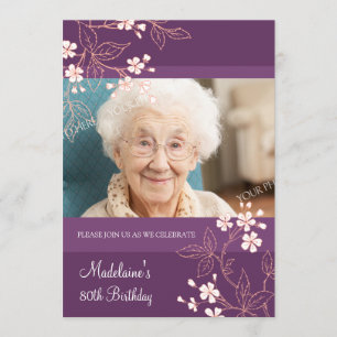 80th Blommor för födelsedagsfest Inbjudningar