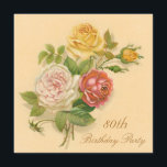 80th Chic vintagero för födelsedagsfest Inbjudningar<br><div class="desc">Kvinna 80th liljan eller amaryllisen för vintage för födelsedagsfest blommar den chic mallar för personliganpassningsbarinbjudan. Den åttionde/åttio kvinnan/80 år gammala födelsedagsfestinbjudan med elegant, contemporaryn, söt, antika botaniska konstillustrationrosor och gul rosblommor på ett varmt elfenben gulnar bakgrund. Det flott utsmyckade, swirly, lockigt, cursive, skrivar stilsorten är fullständigt anpassadet för dina behov....</div>