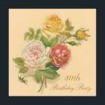 80th Chic vintagero för födelsedagsfest Inbjudningar<br><div class="desc">Kvinna 80th liljan eller amaryllisen för vintage för födelsedagsfest blommar den chic mallar för personliganpassningsbarinbjudan. Den åttionde/åttio kvinnan/80 år gammala födelsedagsfestinbjudan med elegant, contemporaryn, söt, antika botaniska konstillustrationrosor och gul rosblommor på ett varmt elfenben gulnar bakgrund. Det flott utsmyckade, swirly, lockigt, cursive, skrivar stilsorten är fullständigt anpassadet för dina behov....</div>