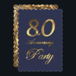 80th Elegant för födelsedagårsdagguld Inbjudningar<br><div class="desc">Årsdag för födelsedag för guld- för Looktypografi 80th för årsdag inbjudan för party 80th på guld- Lookbakgrund för eleganta blått
Att skapa den guld- lookdekorationen använde jag en avbilda från myfreetextures.com</div>