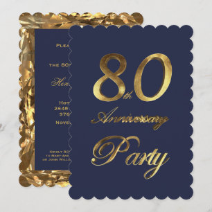 80th Elegant för födelsedagårsdagguld Inbjudningar