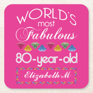 80th Födelsedag mest rosa sagolika färgrika Gems Underlägg Papper Kvadrat