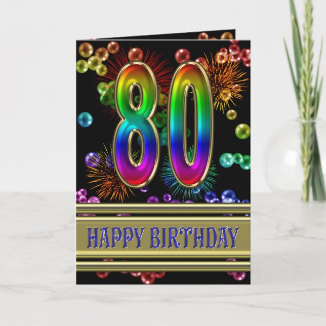 80th Födelsedagen med regnbågen bubblar och Kort (Framsida)